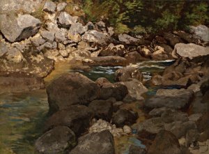 Mountain Stream with Boulders by Carl Schuch Oil Painting