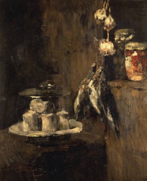 Still Life with Partridges and Cheese by Carl Schuch Oil Painting