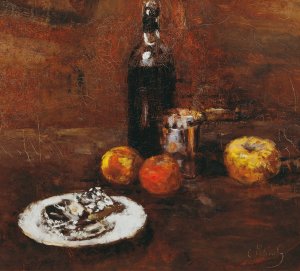 Stillleben mit drei apfeln und Kase in Staniol by Carl Schuch Oil Painting