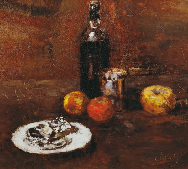 Stillleben mit drei apfeln und Kase in Staniol  by Carl Schuch - Hand-Painted Oil Painting Reproduction