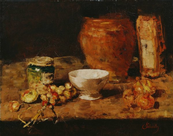 Stillleben mit weiser Schale  by Carl Schuch - Hand-Painted Oil Painting Reproduction
