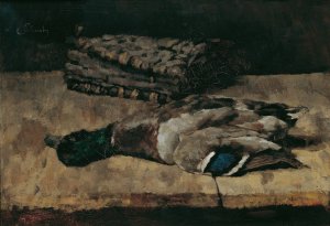 Stillleben mit Wildente und Jagdtasche I by Carl Schuch Oil Painting