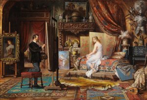 The Artist and His Model by Carl Schweninger Oil Painting