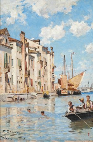 Children Bathing by Carl Skanberg Oil Painting