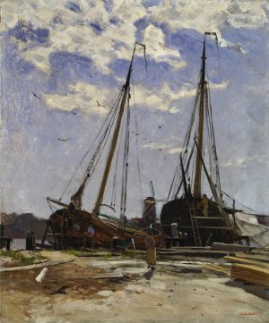 Study for Dordrecht Harbour, 1880, GOteborgs konstmuseum by Carl Skanberg Oil Painting