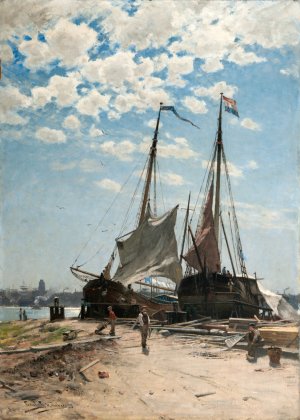 The Harbour, Dordrecht by Carl Skanberg Oil Painting
