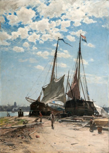 The Harbour, Dordrecht  by Carl Skanberg - Hand-Painted Oil Painting Reproduction