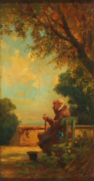Alter Mann auf einer Bank by Carl Spitzweg Oil Painting
