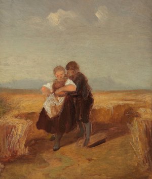 Bub und Madchen im Kornfeld Oil painting by Carl Spitzweg