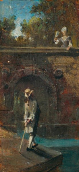 Gallant scene at a river bridge by Carl Spitzweg Oil Painting