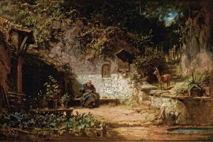 Hermit mending his nets by Carl Spitzweg Oil Painting