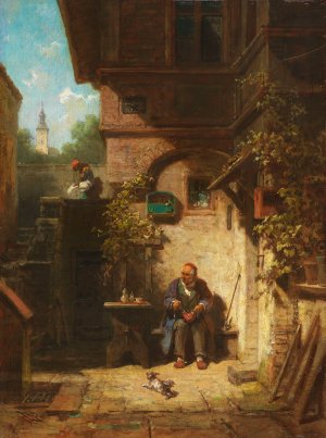 In Erwartung der Zeitung by Carl Spitzweg Oil Painting