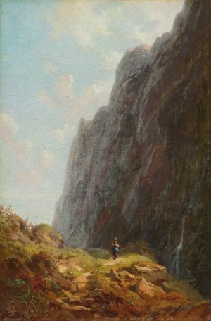 Mountain And Milkmaid Along A Winding Stone Path by Carl Spitzweg Oil Painting