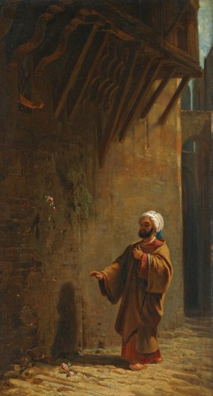 Strasse In Kairo - Turk'Findet Rose by Carl Spitzweg Oil Painting