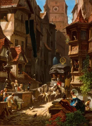 The arrival of the stagecoach by Carl Spitzweg Oil Painting