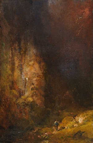 Wanderer in der Gebirgsschlucht bei Gewitter by Carl Spitzweg Oil Painting