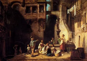 Wascherinnen am Brunnen Oil painting by Carl Spitzweg