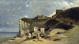 Woman bath in Dieppe I by Carl Spitzweg Oil Painting
