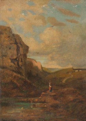 Zugeschrieben - Kleine Landschaft mit Sennerin by Carl Spitzweg Oil Painting