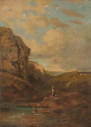 Zugeschrieben - Kleine Landschaft mit Sennerin Oil painting by Carl Spitzweg