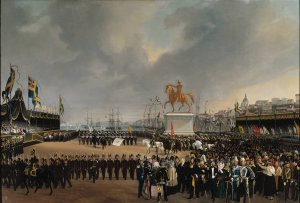 The Unveiling of the Equestrian Statue of Carl XIV Johan of Sw. in 1854 by Carl Stefan Bennet Oil Painting