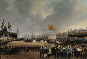 The Unveiling of the Equestrian Statue of Carl XIV Johan of Sw. in 1854 by Carl Stefan Bennet Oil Painting