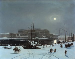 View of the Royal Palace of Stockholm. Winter Oil painting by Carl Stefan Bennet