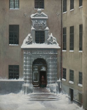 Winter Scene from the Present Foreign Office, Stockholm by Carl Stefan Bennet Oil Painting