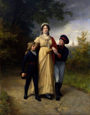 Queen Louise with her sons in Luisenwahl Park by Carl Steffeck Oil Painting