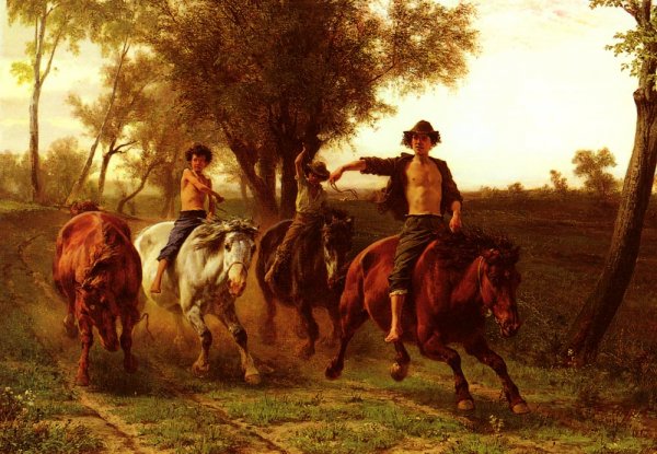 Reitende Zigeunerknaben by Carl Steffeck - Hand-Painted Oil Painting Reproduction