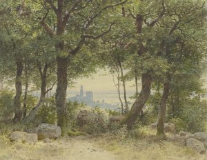Ansicht von Kronberg mit weitem Blick in die Ferne vom Ausgang des Falkensteiner Waldes gesehen by Carl Theodor Reiffenstein Oil Painting