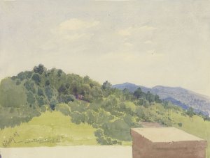 Berglandschaft, von einer Burganlage aus betrachtet by Carl Theodor Reiffenstein Oil Painting