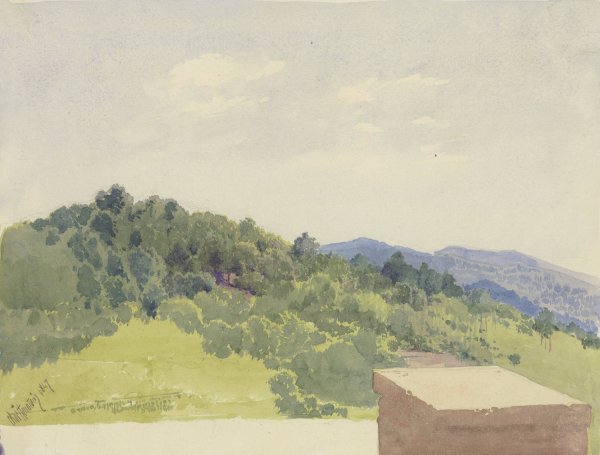 Berglandschaft, von einer Burganlage aus betrachtet  by Carl Theodor Reiffenstein - Hand-Painted Oil Painting Reproduction