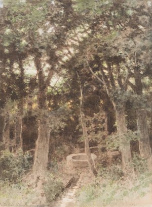 Wood With Well by Carl Theodor Reiffenstein Oil Painting