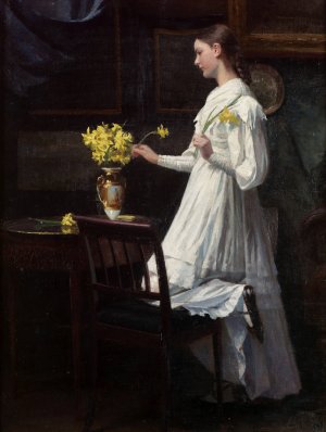 Arranging Daffodils by Carl Thomsen Oil Painting