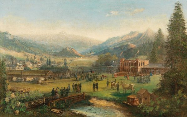 Tal mit Fabrik und Festgebaude by Carl Thondel - Hand-Painted Oil Painting Reproduction