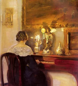 A Lady Playing the Spinet Oil painting by Carl Vilhelm Holsoe