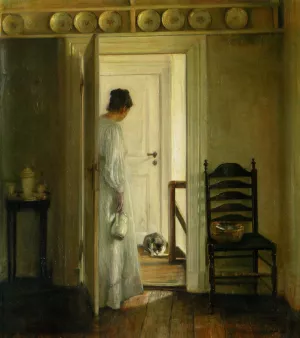 A Saucer of Milk by Carl Vilhelm Holsoe - Oil Painting Reproduction