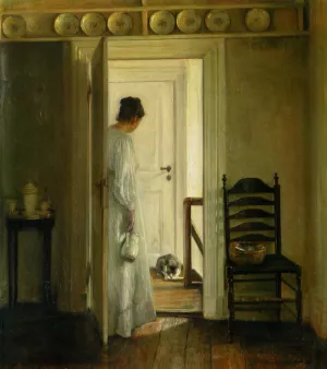 A Saucer of Milk Oil painting by Carl Vilhelm Holsoe
