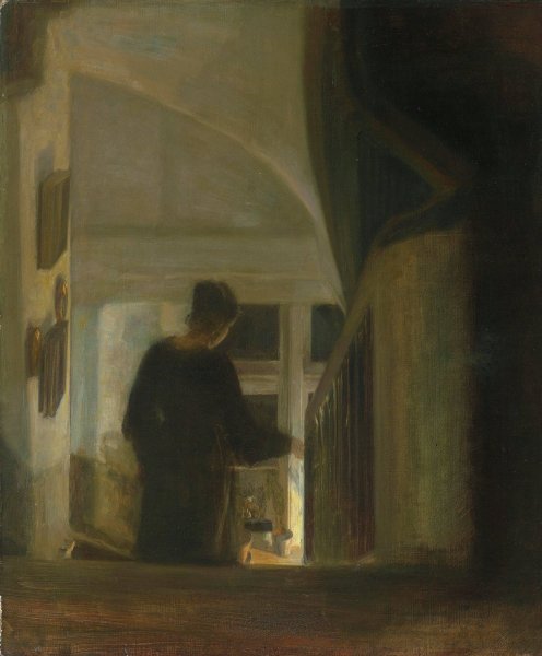 Main Product Photo of A Woman Descending a Staircase Painting by Carl Vilhelm Holsoe
