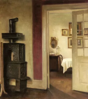 An Interior with a Stove and a View into a Dining Room painting by Carl Vilhelm Holsoe