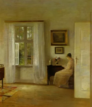 Laesende Kvinde by Carl Vilhelm Holsoe - Oil Painting Reproduction
