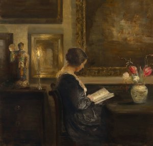 Reading by Candlelight by Carl Vilhelm Holsoe Oil Painting