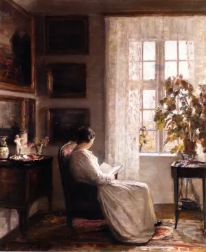 Reading in the Morning Light by Carl Vilhelm Holsoe Oil Painting