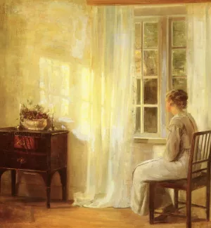 Waiting by the Window by Carl Vilhelm Holsoe Oil Painting