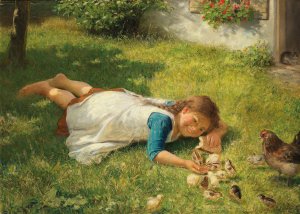 Spiel mit den Kuken by Carl Von Bergen Oil Painting
