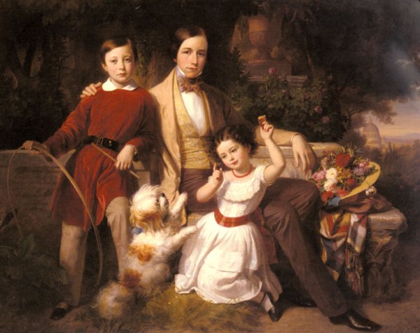 Main Product Photo of Group Portrait With The Prince Valmontone, Gwendalina Doria-Pamphili And Bertram Talbot, In A Villa Garden Painting by Carl Von Blaas