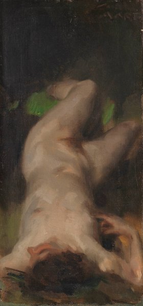 Liegender weiblicher Akt mit grunem Tuch by Carl Von Marr Oil Painting