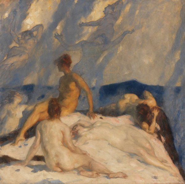 Meeresnymphen in der Brandung  by Carl Von Marr - Hand-Painted Oil Painting Reproduction