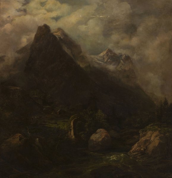 Mountain landscape by Carl Wagner - Hand-Painted Oil Painting Reproduction